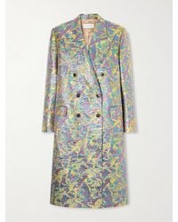 Dries Van Noten - Double-Breasted Metallic Floral-Jacquard Long Coat - Lyst