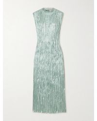 Jason Wu - Organza-Trimmed Plissé Hammered-Satin Midi Dress - Lyst