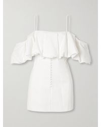 Jonathan Simkhai - Puff Cold-Shoulder Ruffled Cotton And Linen-Blend Mini Dress - Lyst