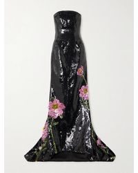 Clio Peppiatt - Peony Strapless Embellished Sequined Tulle Gown - Lyst