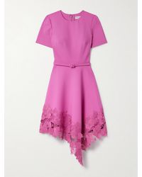 Oscar de la Renta - Belted Asymmetric Guipure Lace-Trimmed Wool-Blend Dress - Lyst