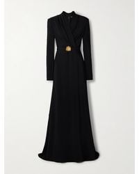 Oscar de la Renta - Wrap-Effect Embellished Belted Crepe Gown - Lyst