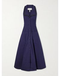 Saloni - Jessica Crystal-Embellished Cotton-Blend Poplin Midi Dress - Lyst