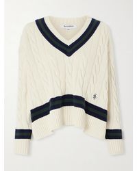 Sporty & Rich - Striped Cable-Knit Cotton Sweater - Lyst