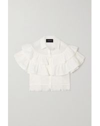 ANDERSSON BELL Sasha Cropped Ruffled Crochet-trimmed Cotton Shirt - White