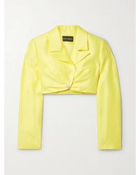 Rasario - Cropped Crystal-Embellished Linen-Blend Blazer - Lyst