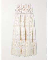 Johanna Ortiz - Highlighted Fields Tiered Lace-Trimmed Embroidered Voile Maxi Skirt - Lyst