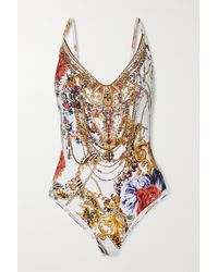 Camilla Reign Supreme Crystal-embellished Printed Recycled Underwired Swimsuit - White
