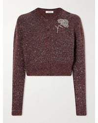 Erdem - Crystal-Embellished Cropped Sequined Alpaca-Blend Cardigan - Lyst