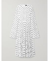 Balenciaga - Pleated Polka-Dot Crepe Midi Dress - Lyst