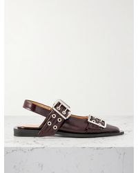 Ganni - Flache Slingback-Schuhe Aus Glänzendem Recyceltem Material Mit Spitzer Kappe Und Verzierungen - Lyst