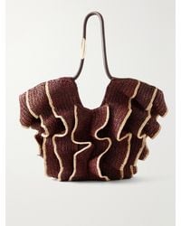 Zimmermann - Goldentime Ruffled Leather-Trimmed Raffia Medium Tote - Lyst