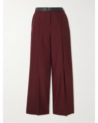 Loewe - Leather-Trimmed Pleated Wool Grain De Poudre Pants - Lyst