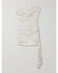 Self-Portrait - Tie-Side Asymmetric Polka-Dot Satin-Crepe Mini Dress - Lyst