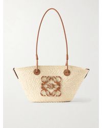 Loewe - Paula's Ibiza Anagram Basket Leather-Trimmed Raffia Shoulder Bag - Lyst