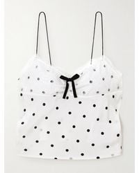 Alessandra Rich - Oberteil Aus Beflocktem Seiden-Georgette Mit Polka-Dots, Spitzenbesatz Und Schleife - Lyst