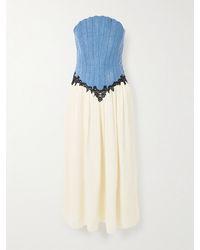 Gabriela Hearst - Glenn Strapless Lace-Trimmed Denim And Crinkled-Silk Midi Dress - Lyst