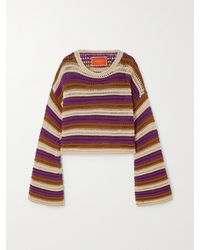 La DoubleJ - Cropped Striped Crocheted Cotton-Blend Sweater - Lyst