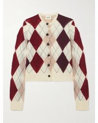 KHAITE - Charli Calf Hair-Trimmed Argyle Cashmere And Mohair-Blend Cardigan - Lyst
