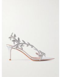 Gianvito Rossi - Flavia 70 Crystal-Embellished Metallic Leather And Pvc Slingback Sandals - Lyst