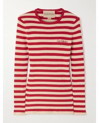 Valentino Garavani - Embroidered Striped Ribbed-Knit Cotton Sweater - Lyst