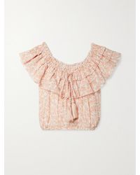 LoveShackFancy - Dorin Cropped Ruffled Floral-print Cotton-voile Top - Lyst