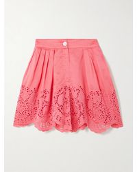 Thierry Colson - Kenya Pleated Broderie Anglaise Cotton And Silk-Blend Shorts - Lyst