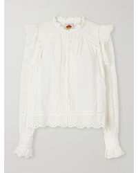 FARM Rio - Ruffled Broderie Anglaise-Trimmed Cotton Blouse - Lyst