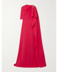 Oscar de la Renta - Embellished Cape-effect Silk-blend Crepe Gown - Lyst