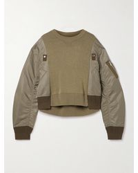 Sacai - Paneled Grosgrain-Trimmed Cotton-Blend Jersey And Shell Sweatshirt - Lyst