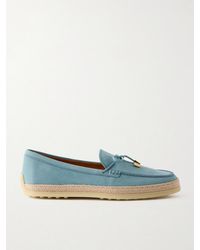 Tod's - Gomma Raffia-Trimmed Bow-Detailed Suede Loafers - Lyst