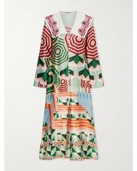Christiano Marchelli - Sofia Printed Silk-Blend Satin Midi Dress - Lyst
