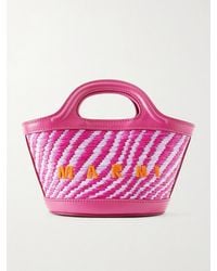 Marni - Tropicalia Micro Leather And Embroidered Raffia-Like Tote - Lyst