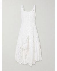 Charo Ruiz - Ayla Asymmetrisches Midikleid Aus Einer Baumwollmischung Mit Lochstickerei Und Wellenkanten - Lyst