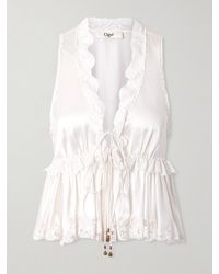 Chloé - Lace-Trimmed Silk-Satin Peplum Blouse - Lyst