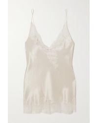 Carine Gilson Chantilly Lace-trimmed Silk-satin Camisole - White