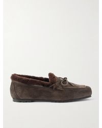 Aeyde - Jasper Bow-Detailed Shearling-Lined Suede Loafers - Lyst