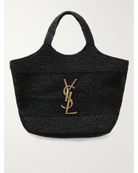 Saint Laurent - Icare Maxi Leather-Trimmed Raffia Tote - Lyst