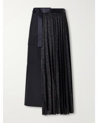 Sacai - Pleated Leopard-Print Jersey And Satin Midi Skirt - Lyst