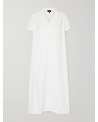 Theory - Gathered Cotton-Blend Poplin Midi Dress - Lyst