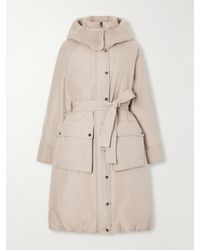 Brunello Cucinelli - Hooded Belted Plush-Trimmed Cotton-Blend Shell Down Coat - Lyst