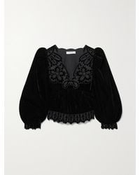 Sea - Dana Tulle-Trimmed Embroidered Velvet Blouse - Lyst