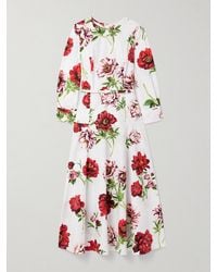 Oscar de la Renta - Midikleid Aus Popeline Aus Einer Baumwollmischung Mit Blumenprint Und Gürtel - Lyst