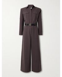 Self-Portrait - Jumpsuit Aus Twill Mit Lederbesätzen Und Gürtel - Lyst