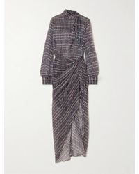 Isabel Marant - Robe-Chemise Asymétrique En Crépon De Soie À Carreaux Et À Col Noué Gloya - Lyst