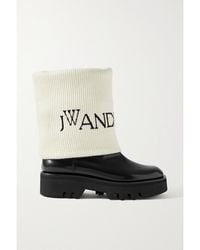 JW Anderson - Fisherman Wool Jacquard-Trimmed Glossed-Leather Ankle Boots - Lyst