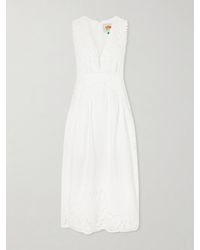 FARM Rio - Floral-Embroidered Linen Midi Dress - Lyst
