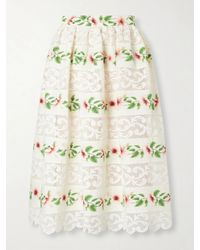 Oscar de la Renta - Floral-Print Lace-Trimmed Cotton-Blend Midi Skirt - Lyst