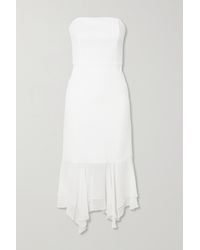 Halston Trägerloses Midikleid Aus Crêpe Mit Asymmetrischem Chiffonbesatz - Weiß