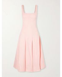 STAUD - Willow Pleated Cotton-Blend Midi Dress - Lyst